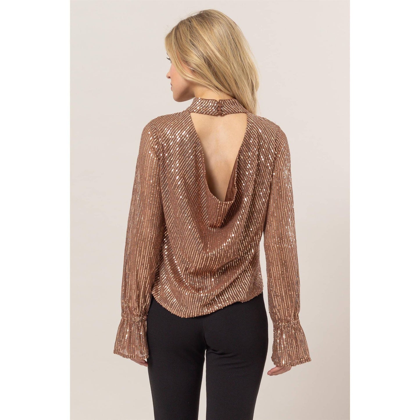 Sequin Open-Back Blouse