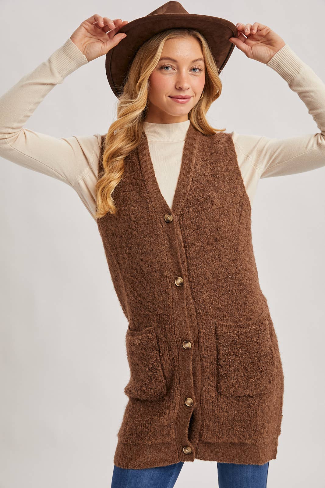 Teddy Knit Long Lined Vest