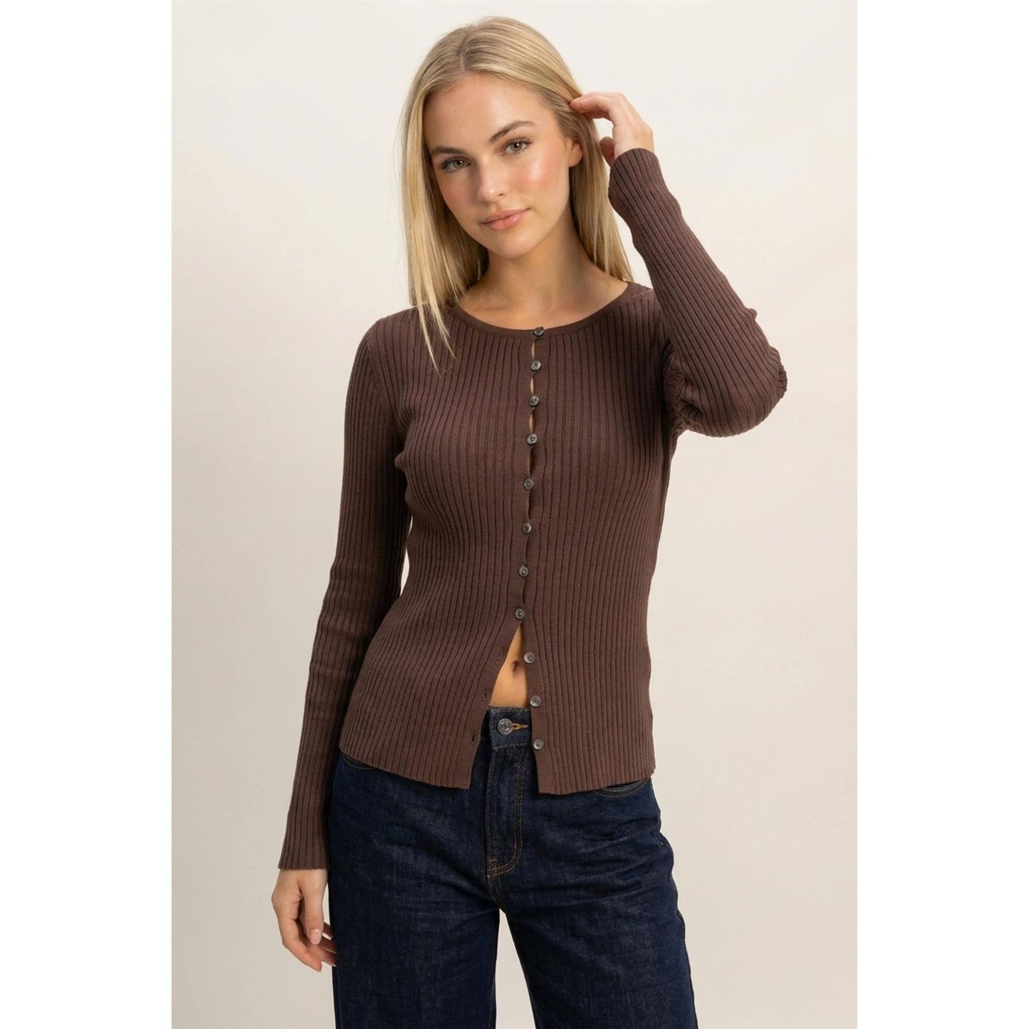 Blake Ribbed Button Front Cardigan