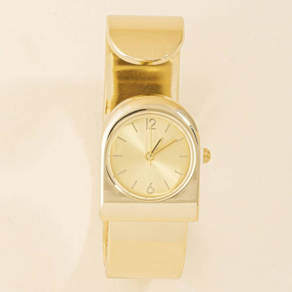 Polished Wide Cuff Clamp Bangle Watch