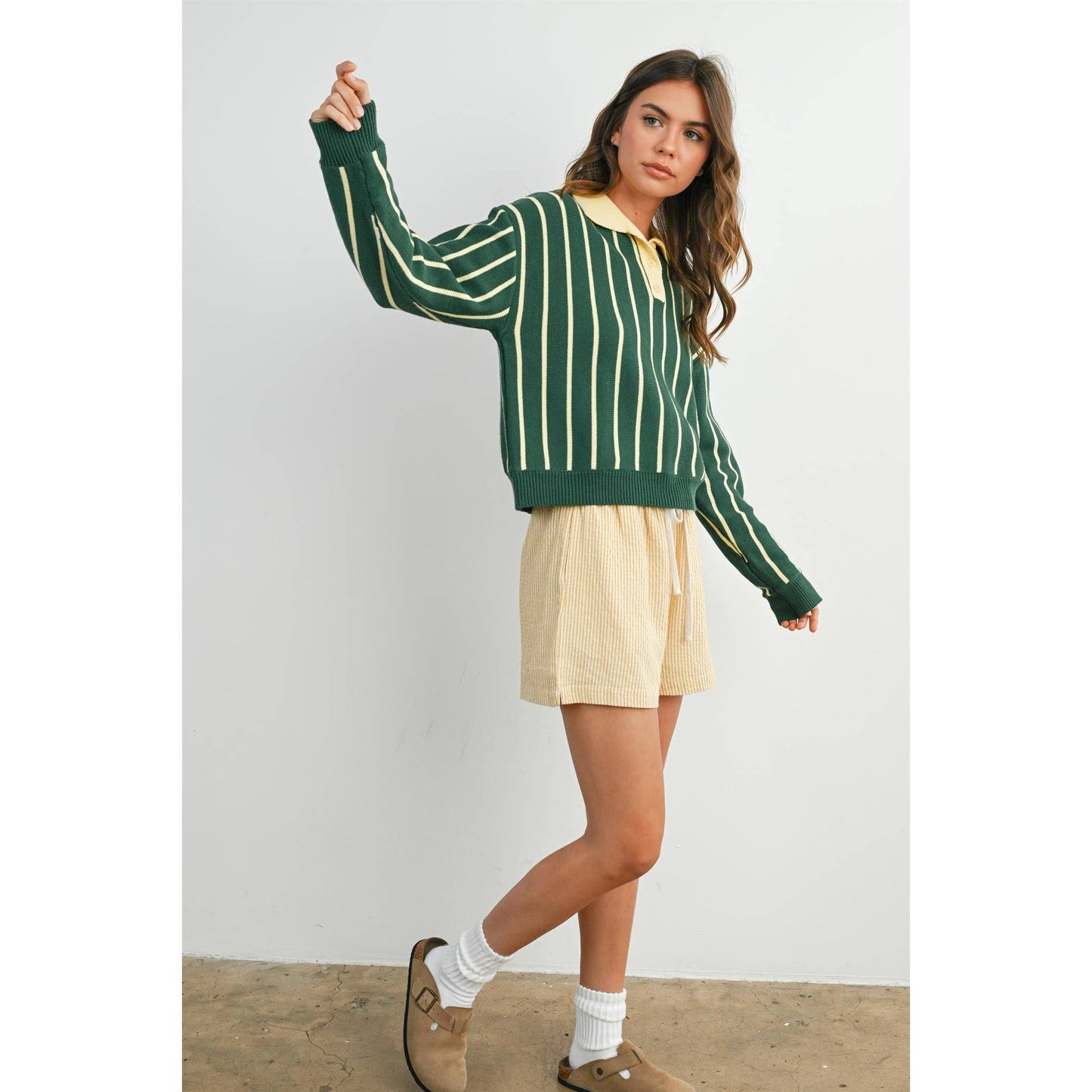 Aria Collared Striped Polo Sweater