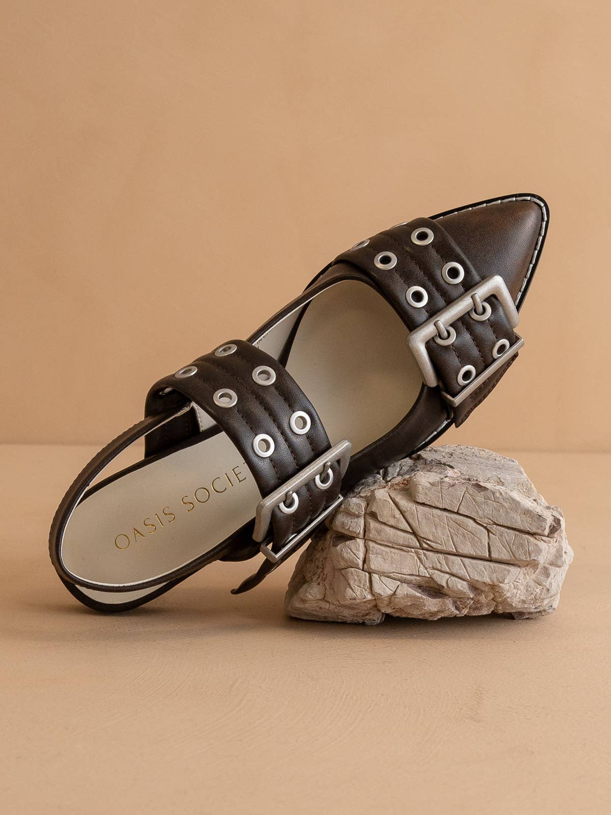 The Harlow | Brown Double Buckle Pointed Ballet Flat