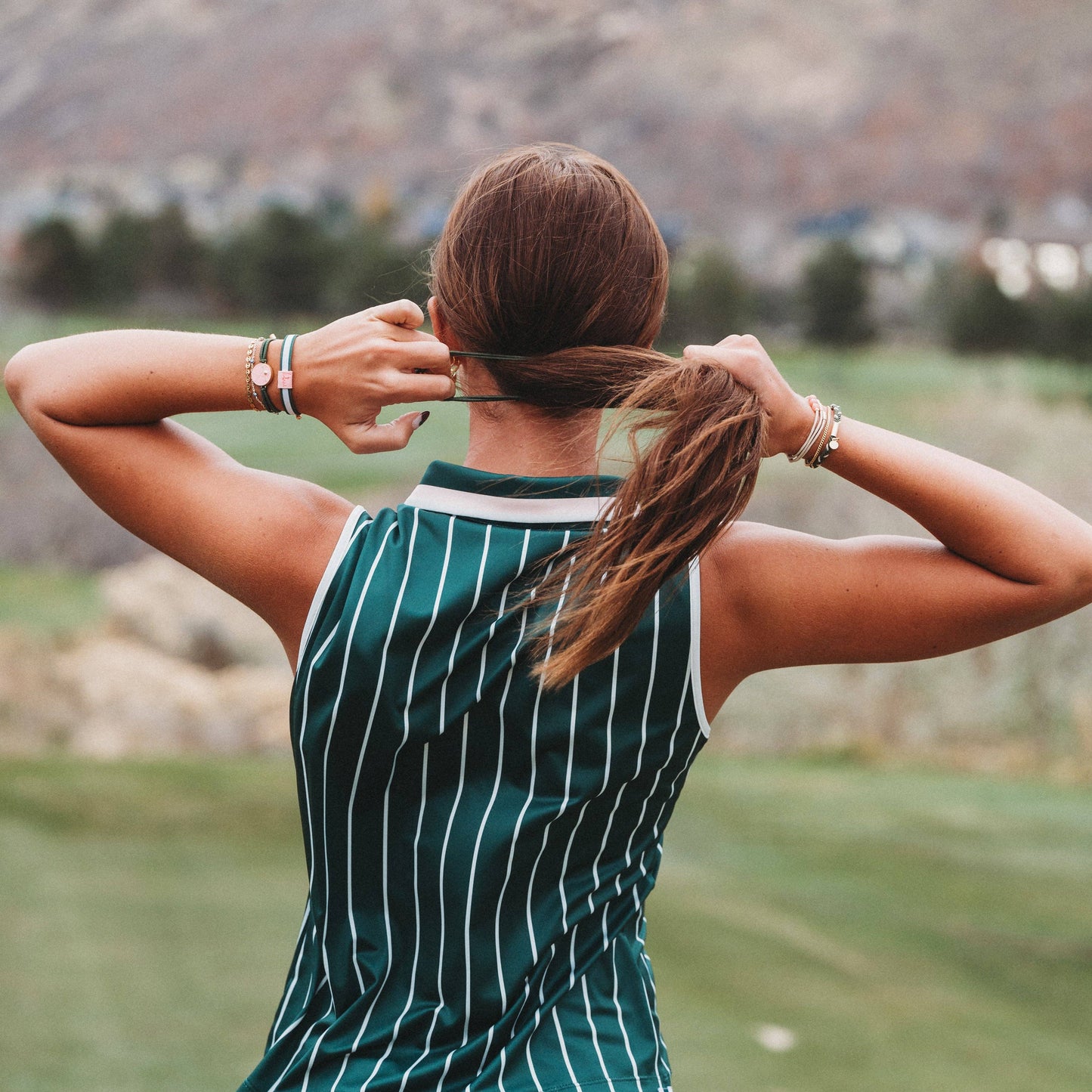 "Tee Time" Green and Pink Hair Tie Bracelets with Removable Ball Marker