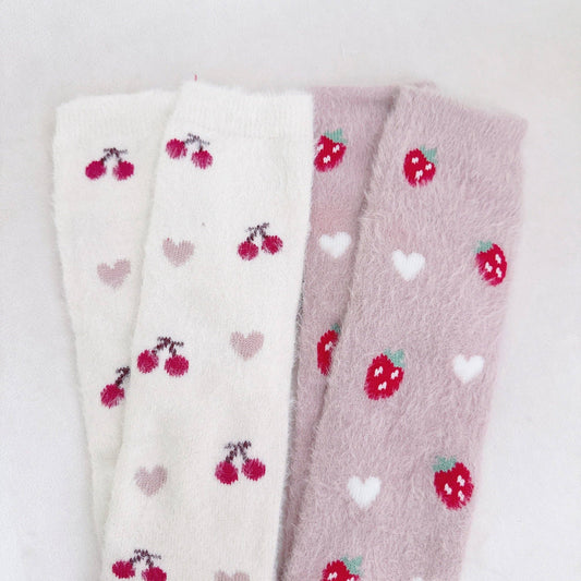 Cherry/Strawberry Fuzzy Socks