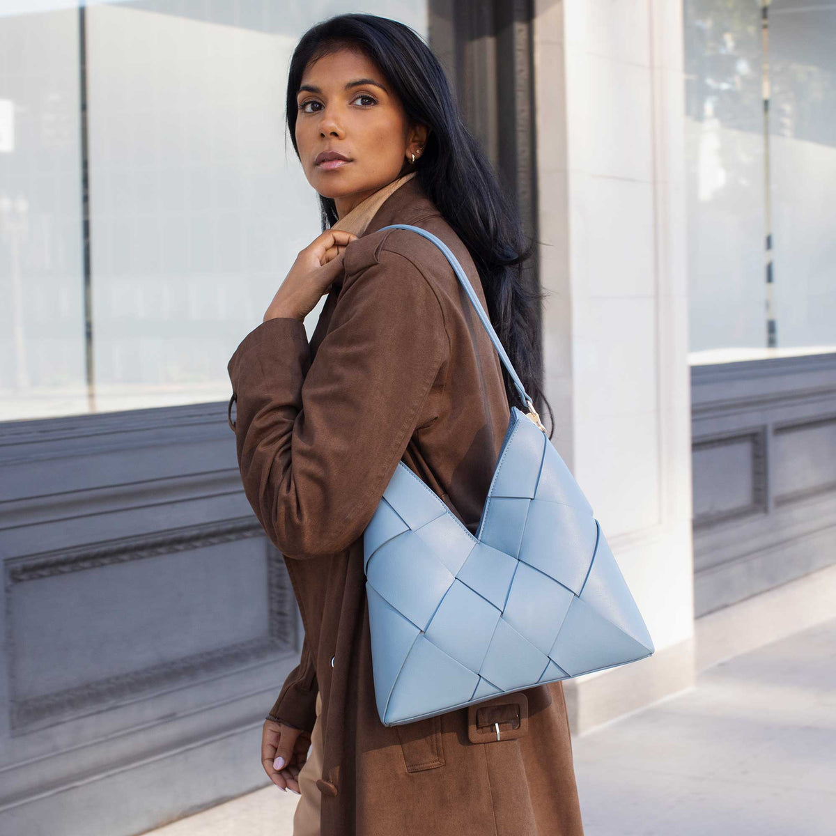 Phaedra Black Vegan Leather Shoulder Bag