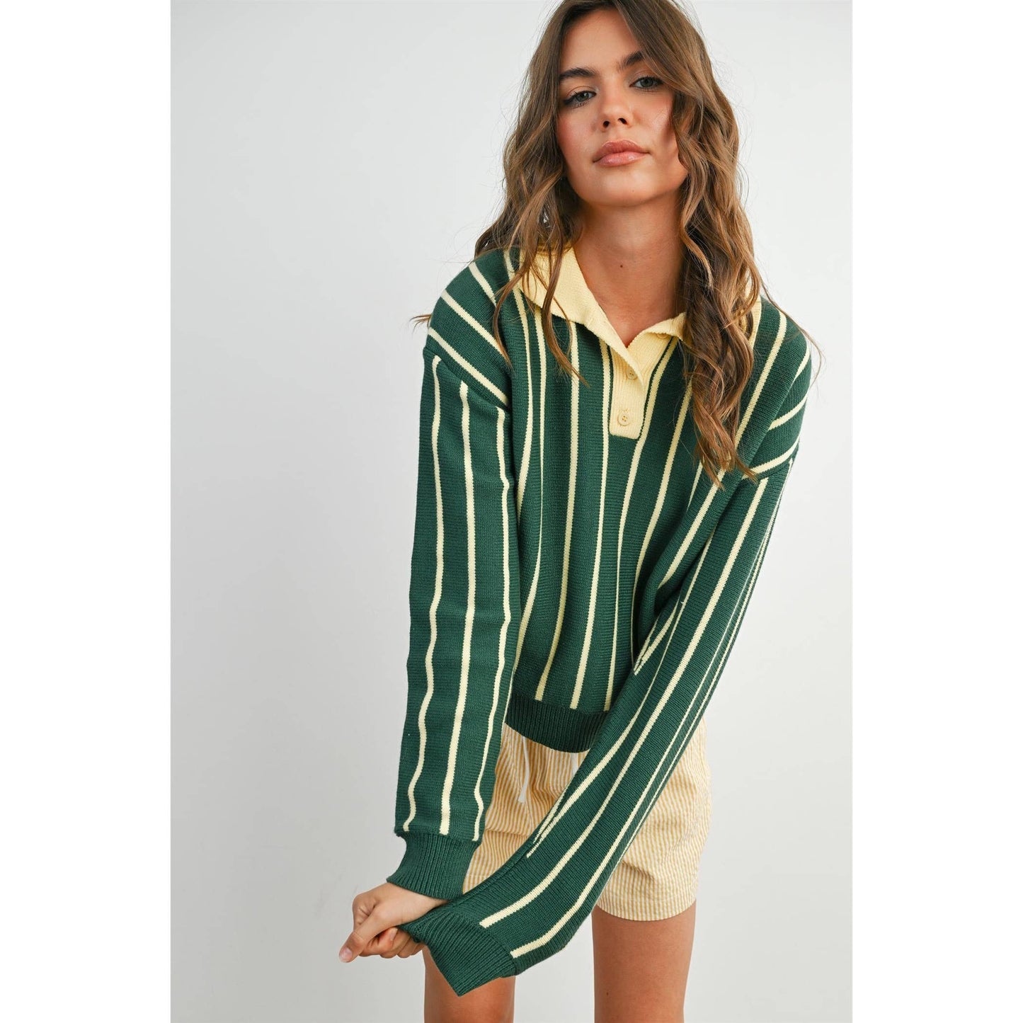 Aria Collared Striped Polo Sweater