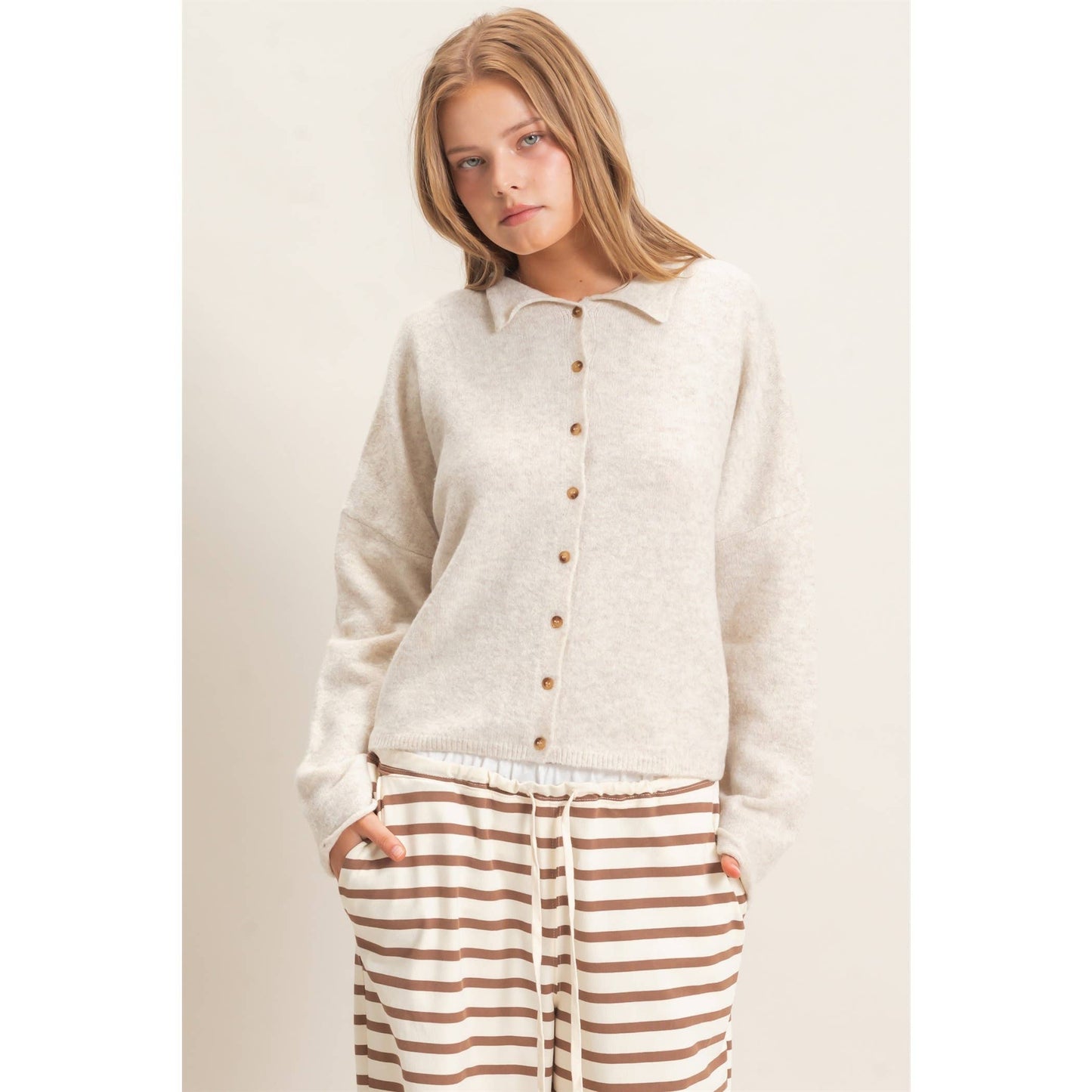 Button-Up Collared Sweater Cardigan