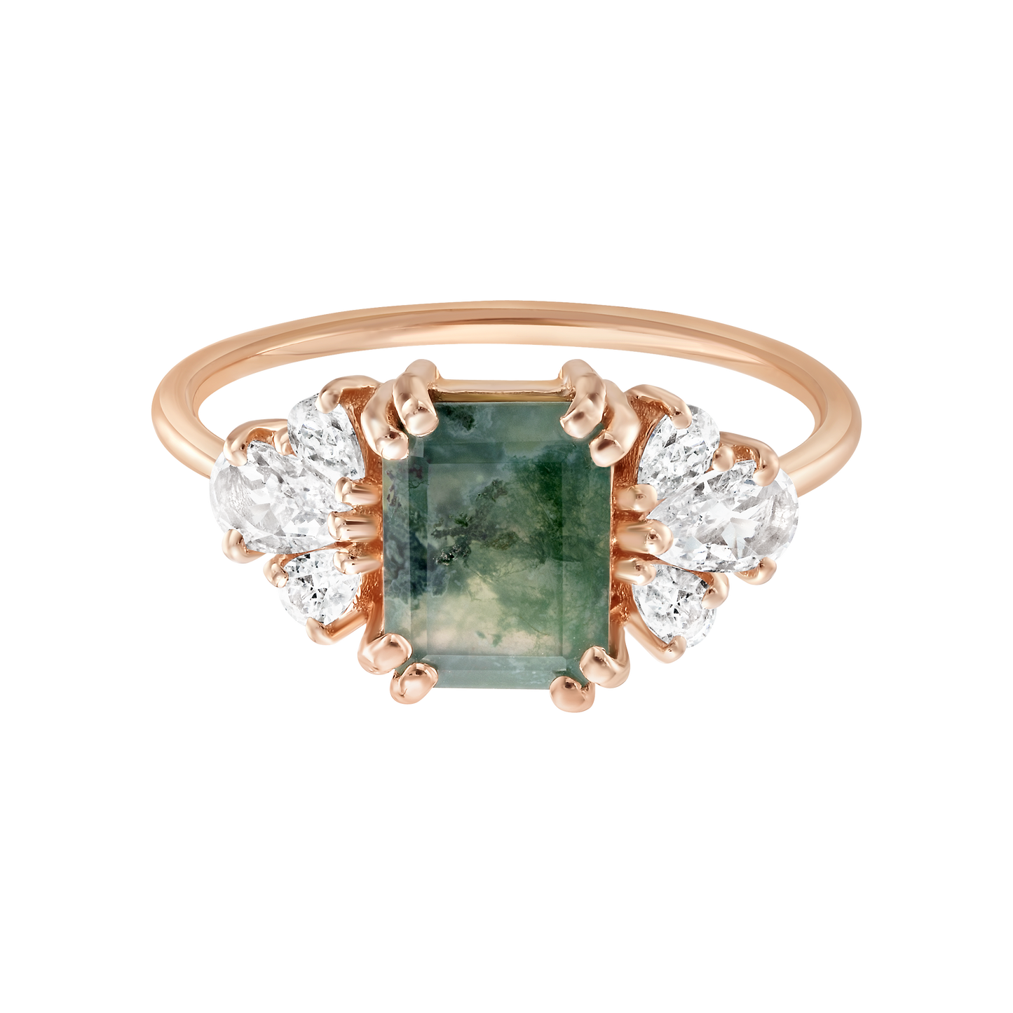Rose Gold Moss Agate & Diamond Empress Ring