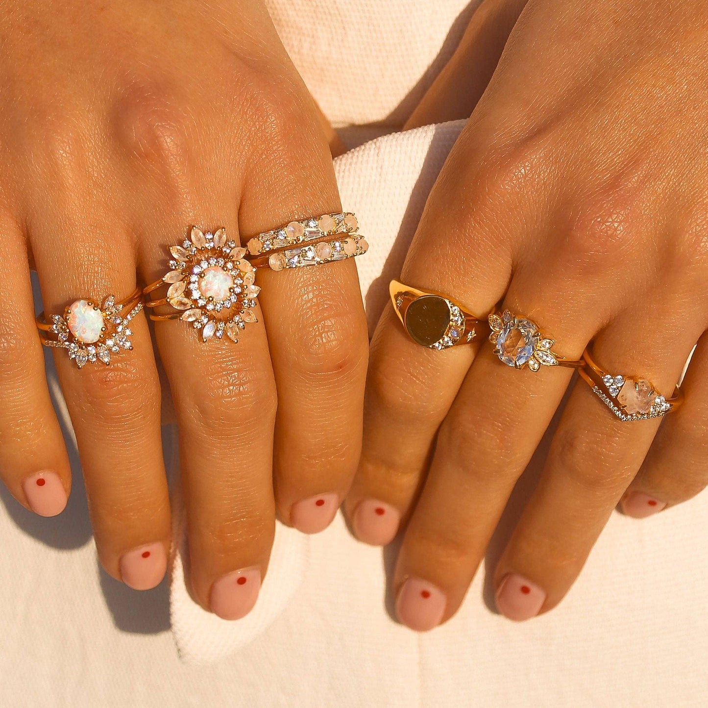 Rainbow Moonstone & Diamond Sunrise Arc Ring