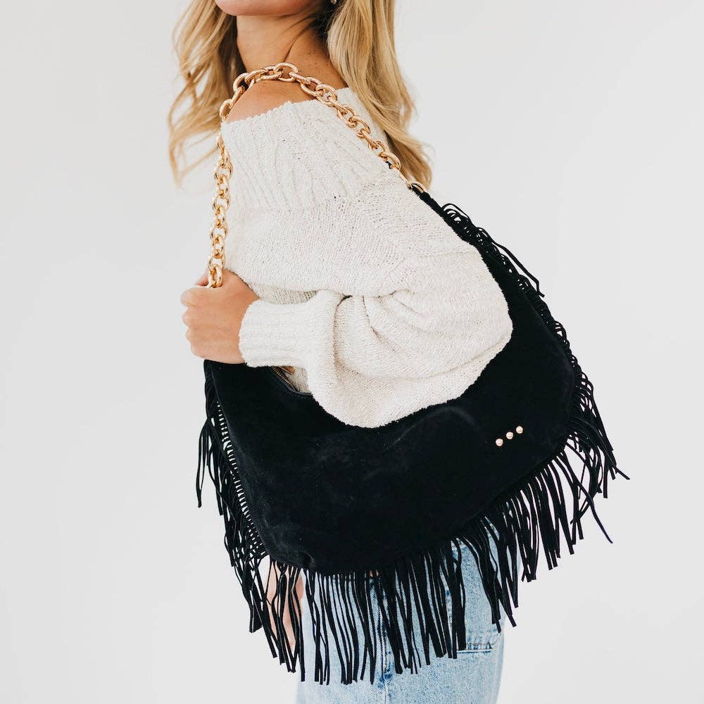 Loretta Suede Fringe Slouchy Bag