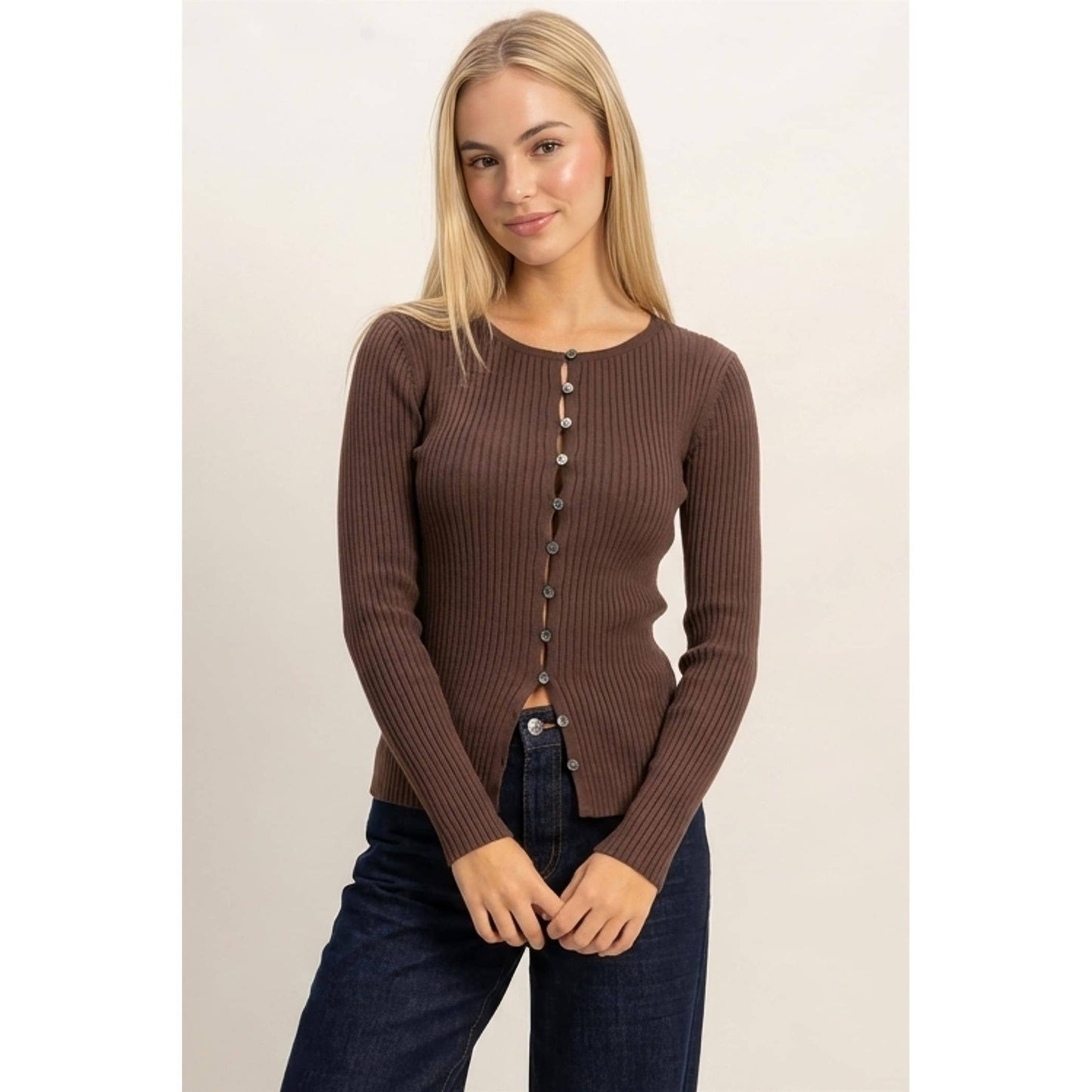 Blake Ribbed Button Front Cardigan
