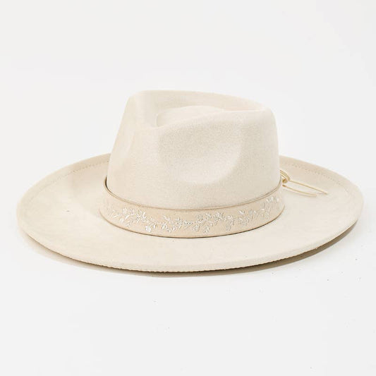Embroidered Flower Strap Fedora Hat