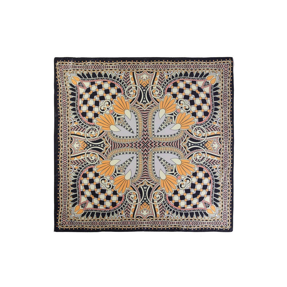 Art Deco Fan Print Satin Square Bandana Scarf