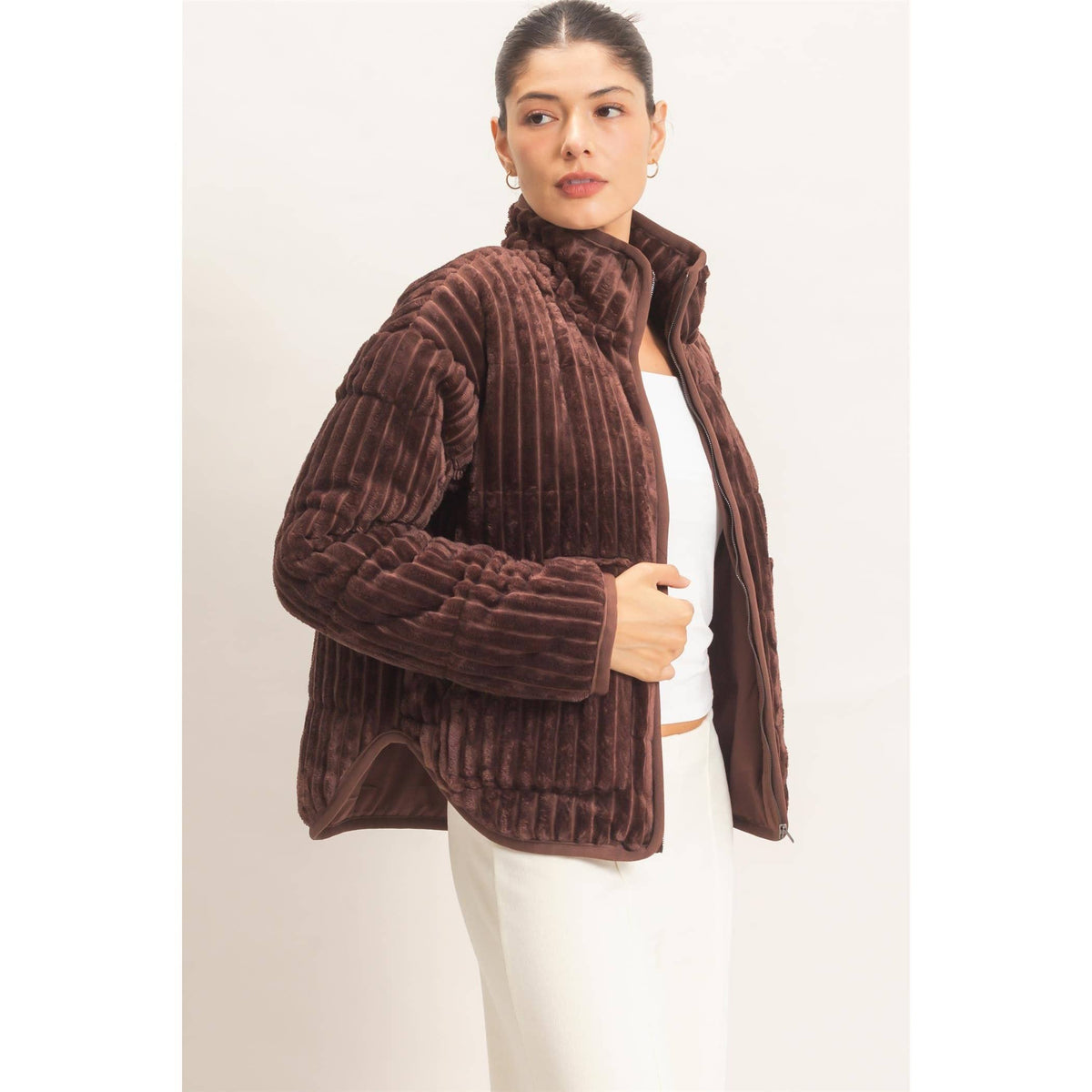 Quilted Corduroy Zip-Up Jacket