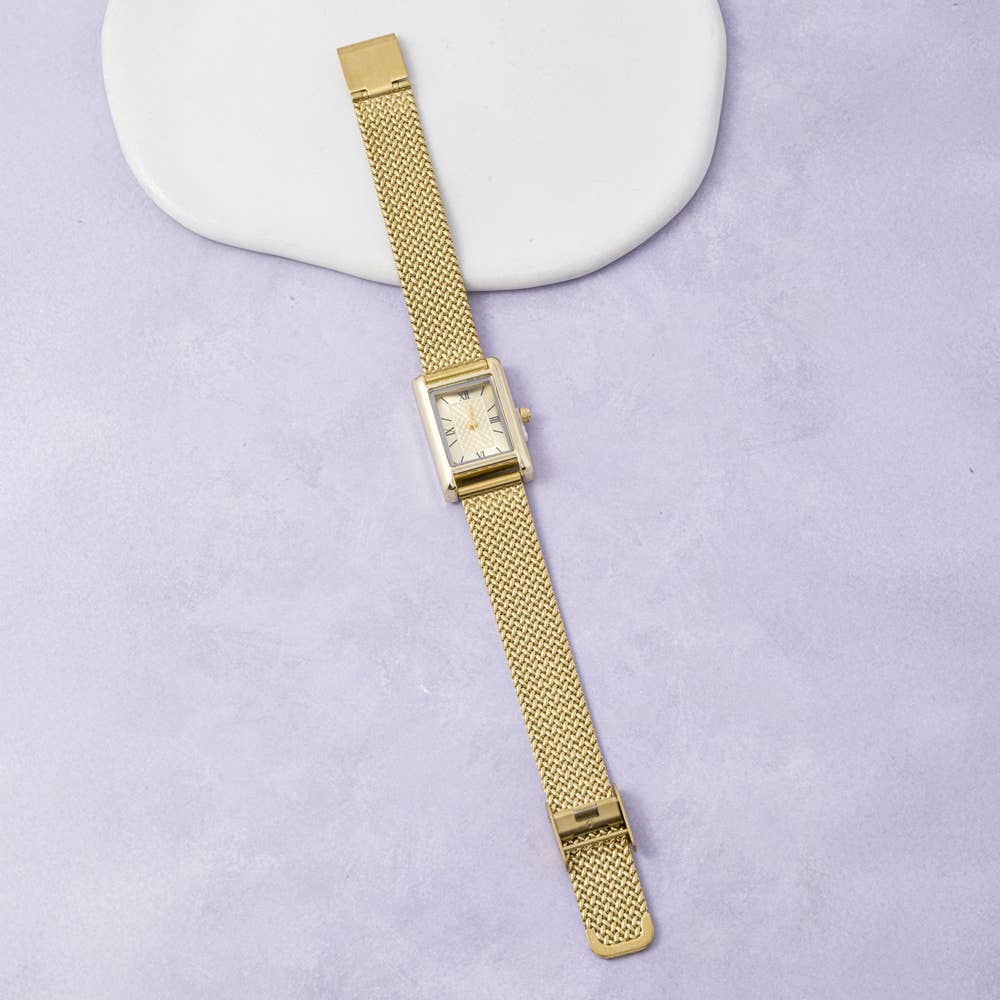 Square Case Mesh Band Roman Numeral Watch