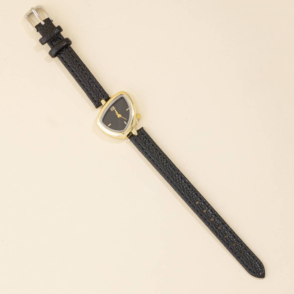 Slim Bonded Leather Strap Shield Case Watch