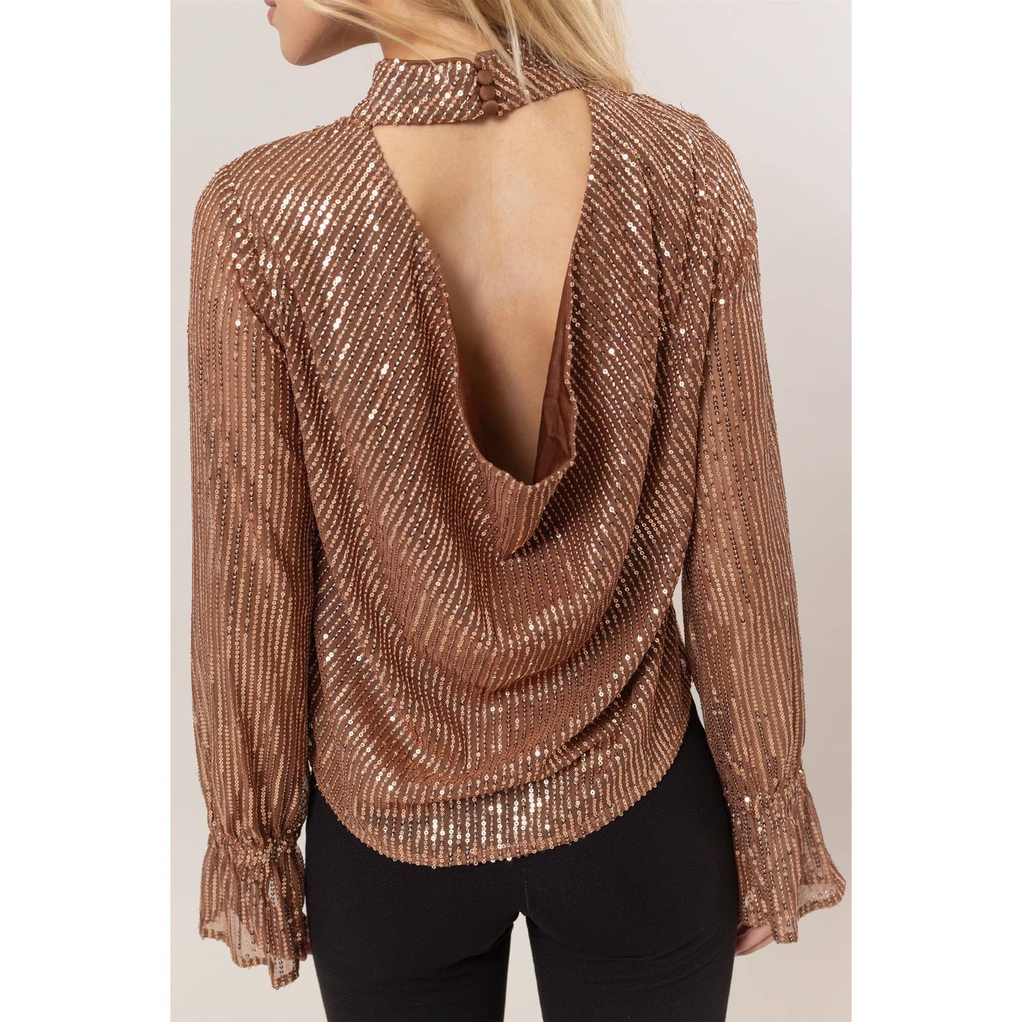 Sequin Open-Back Blouse