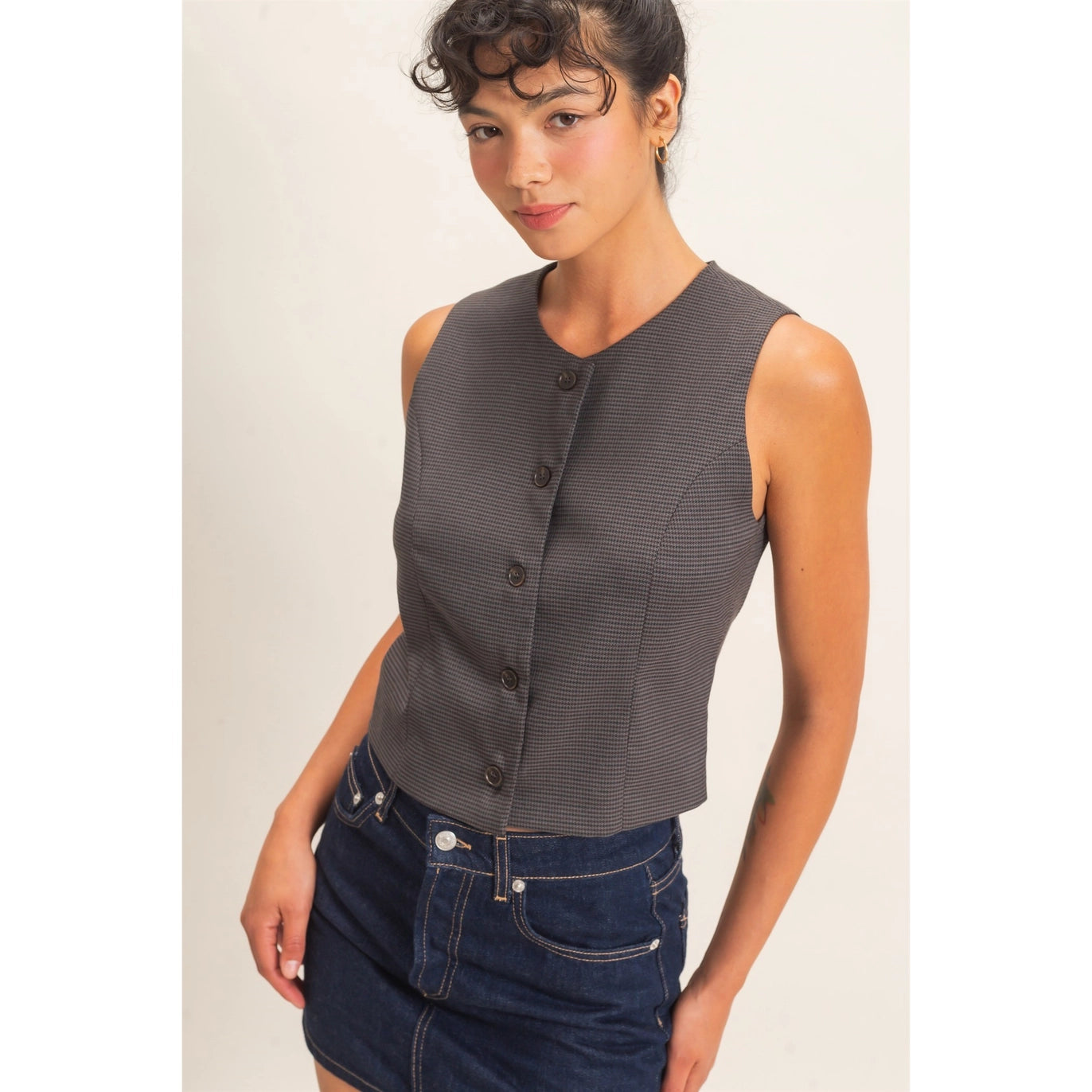 Houndstooth Plaid Vest