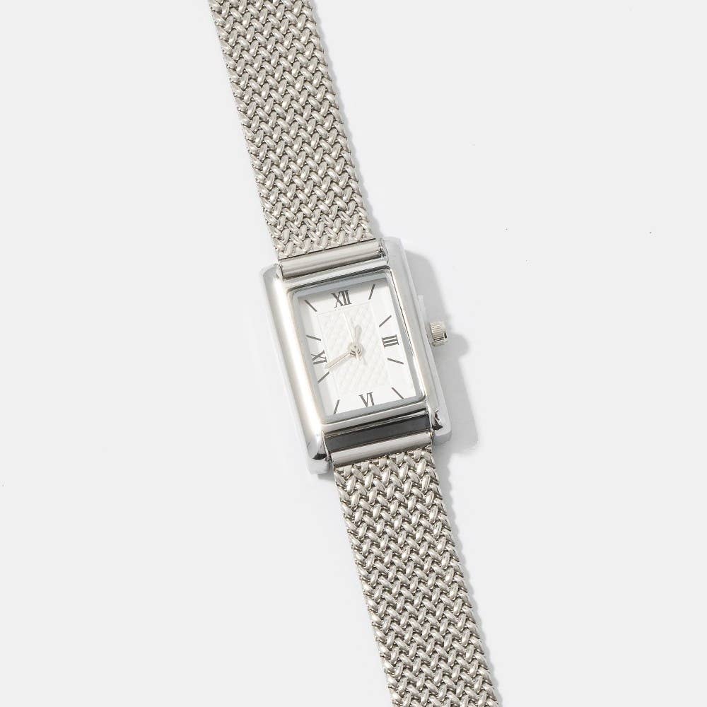 Square Case Mesh Band Roman Numeral Watch