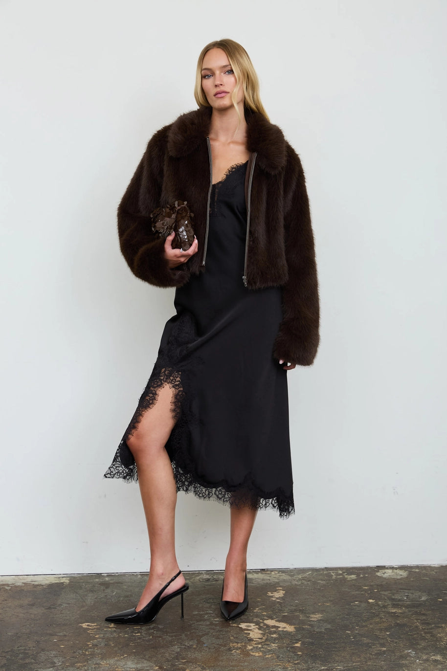 Valencia Cropped Faux Fur Collared Jacket