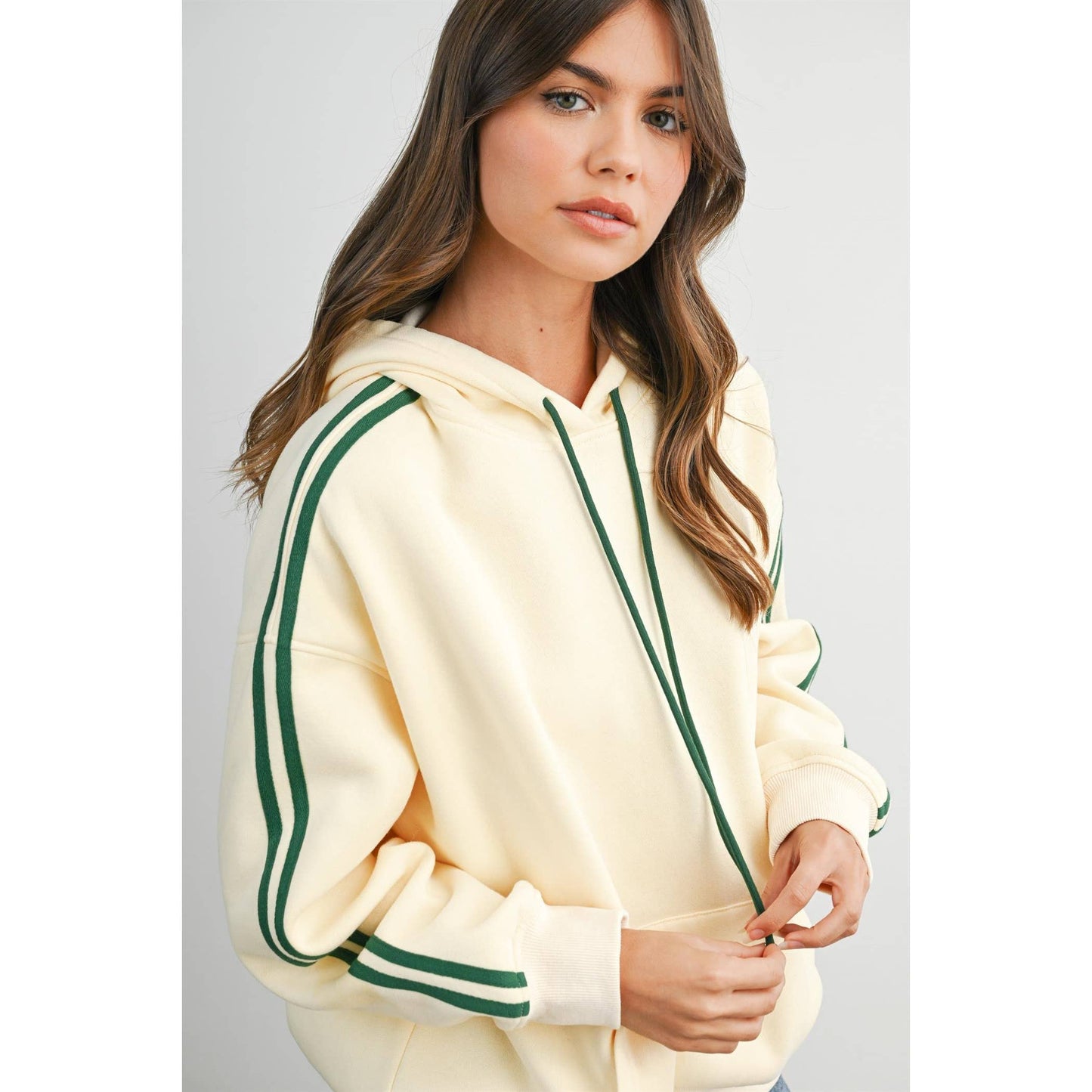 Winnie Contrast Striped  Drawstring Hoodie