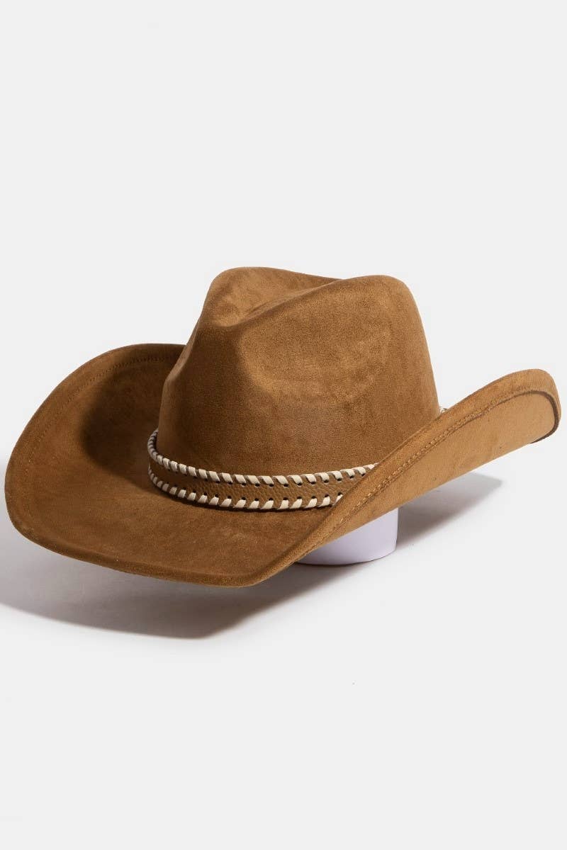 Braided Strap Suede Cowboy Hat