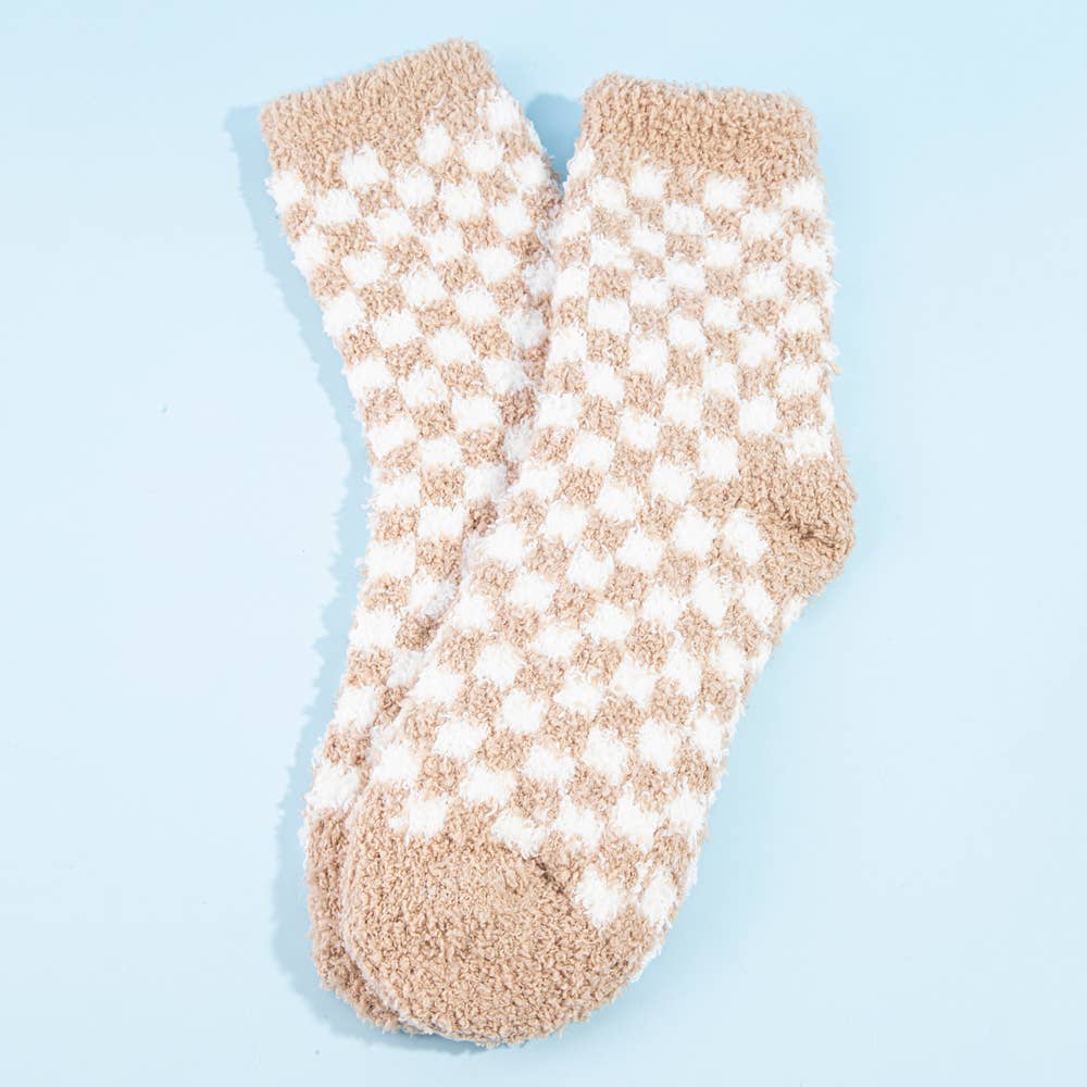 Checkerboard Cozy Fuzzy Crew Socks