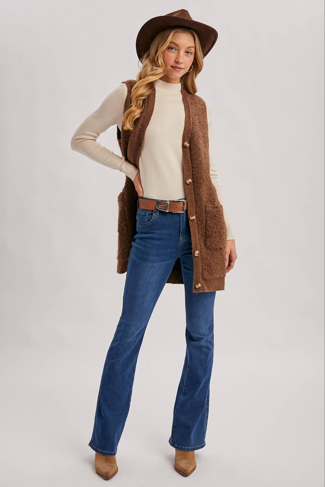 Teddy Knit Long Lined Vest
