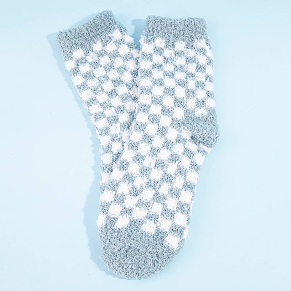 Checkerboard Cozy Fuzzy Crew Socks