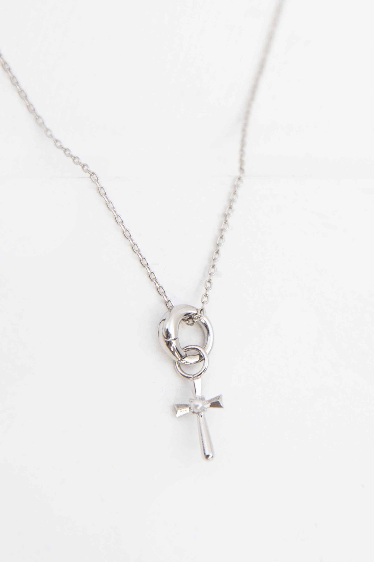 Pearl Cross Charm Necklace | Silver