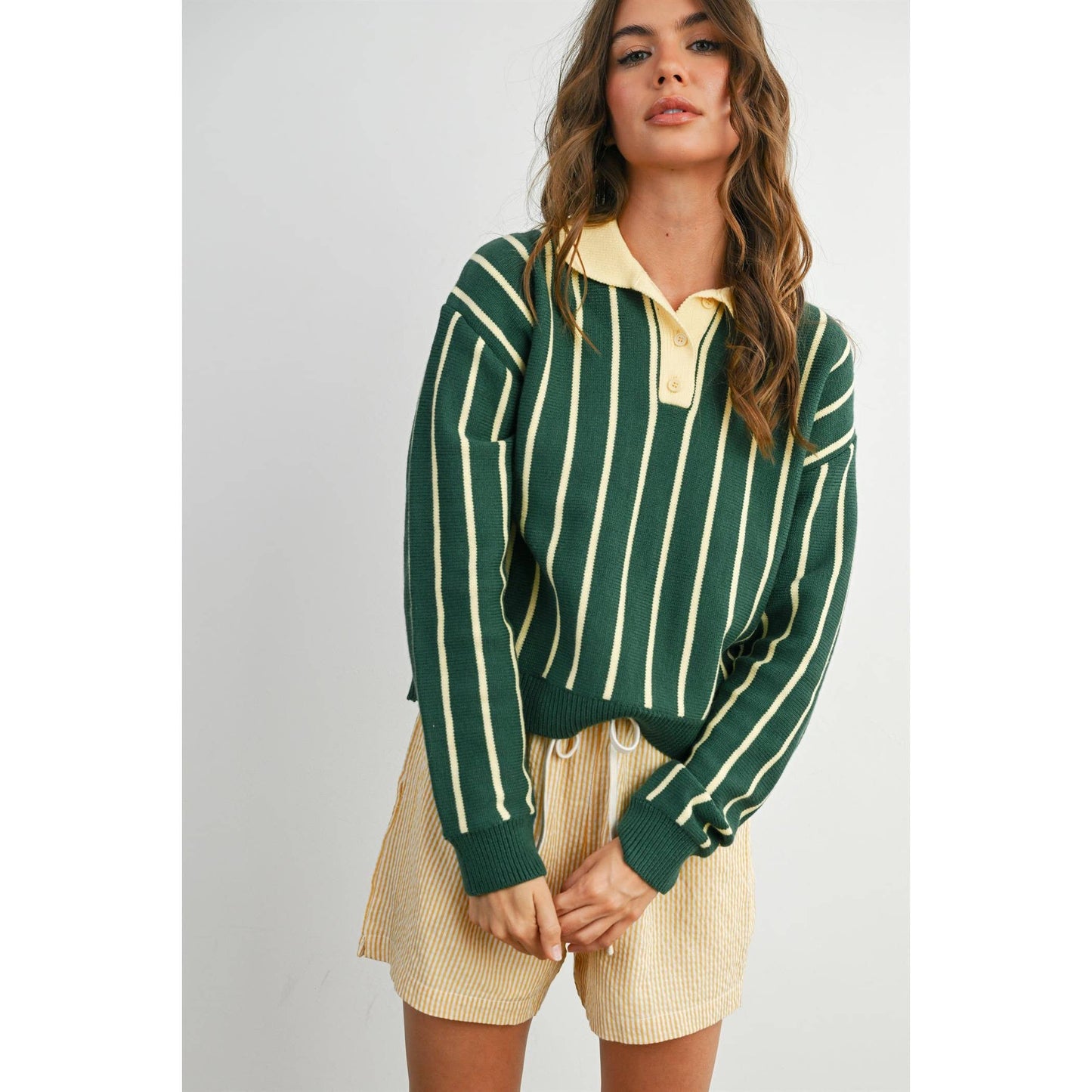 Aria Collared Striped Polo Sweater