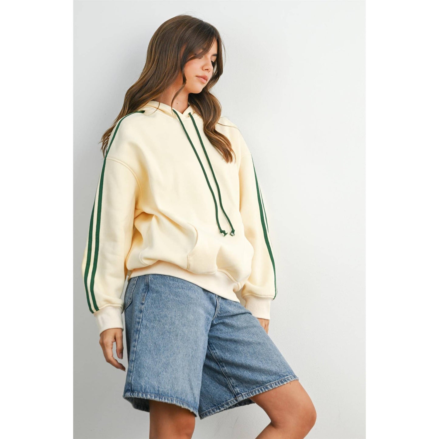 Winnie Contrast Striped  Drawstring Hoodie