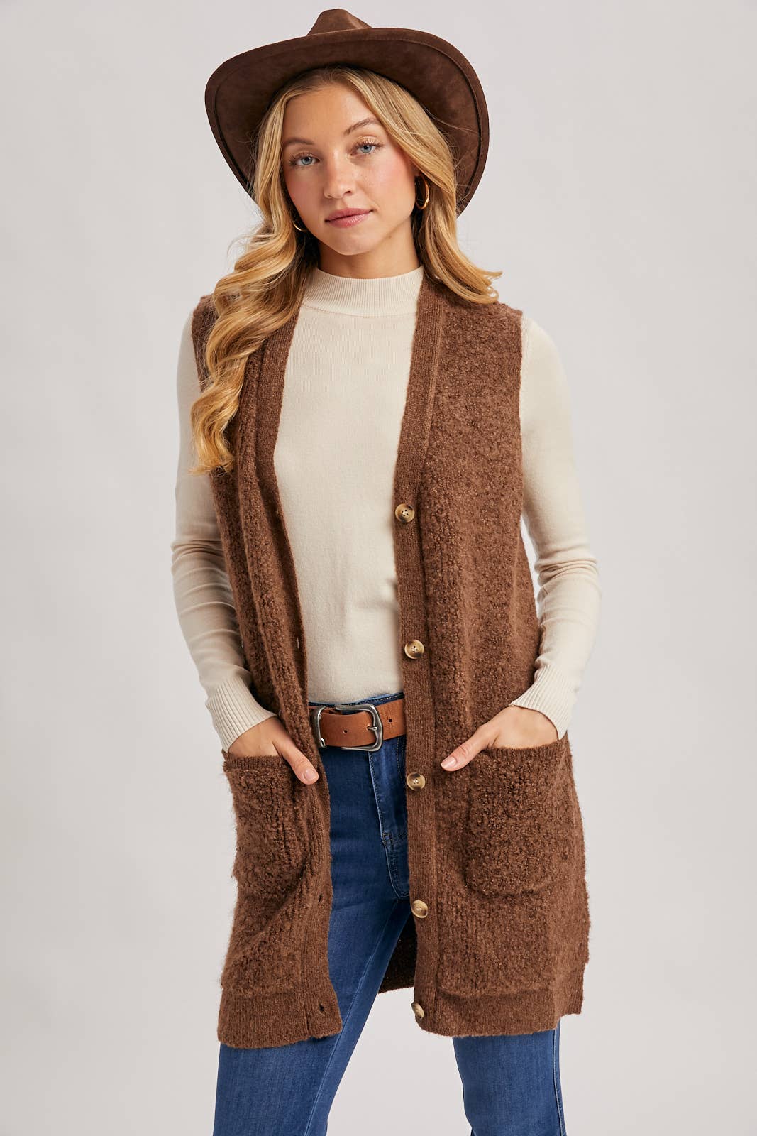 Teddy Knit Long Lined Vest