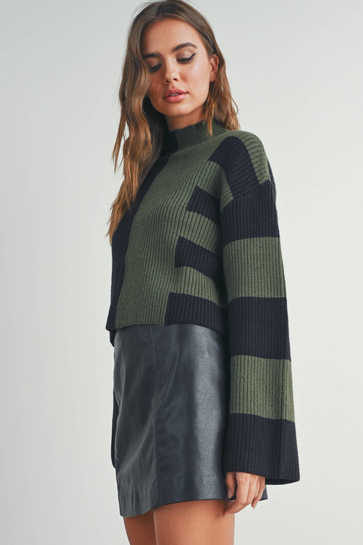 Color Block Mock Turtleneck Sweater