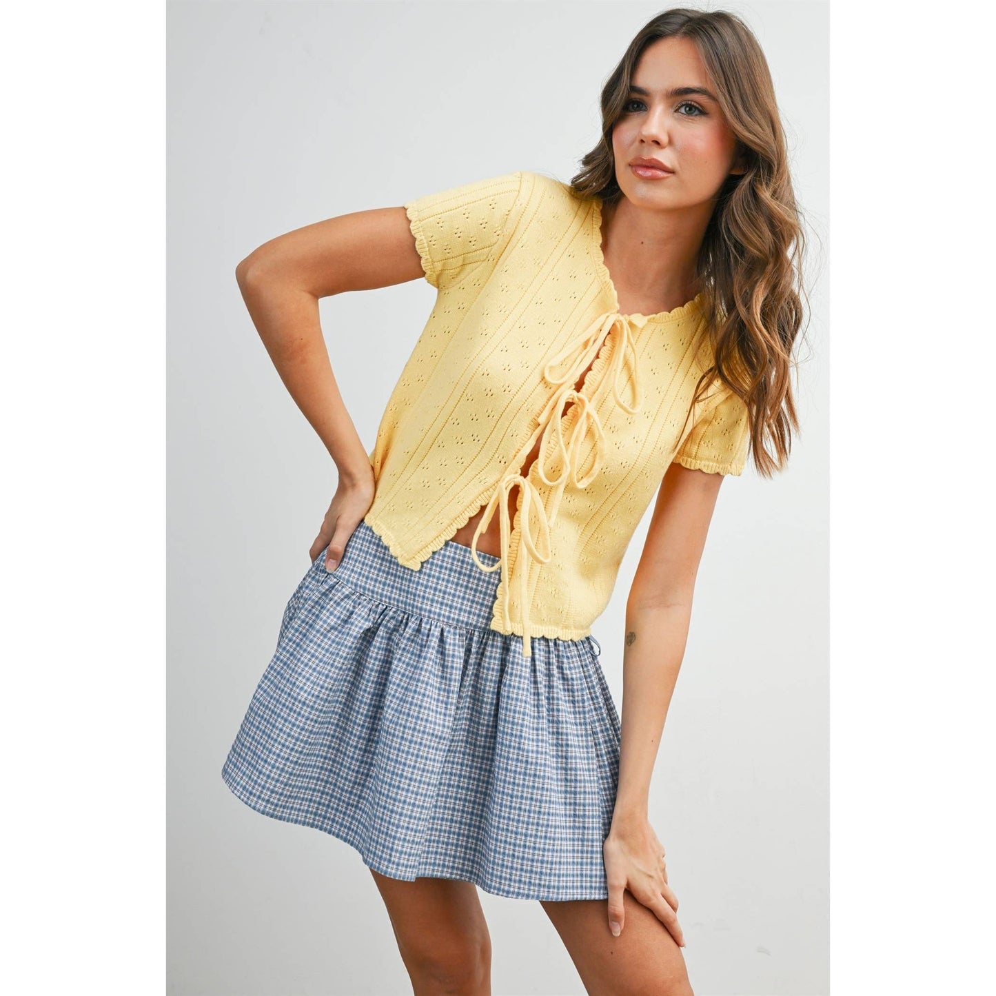 Arlet Scalloped Tie-Front Top