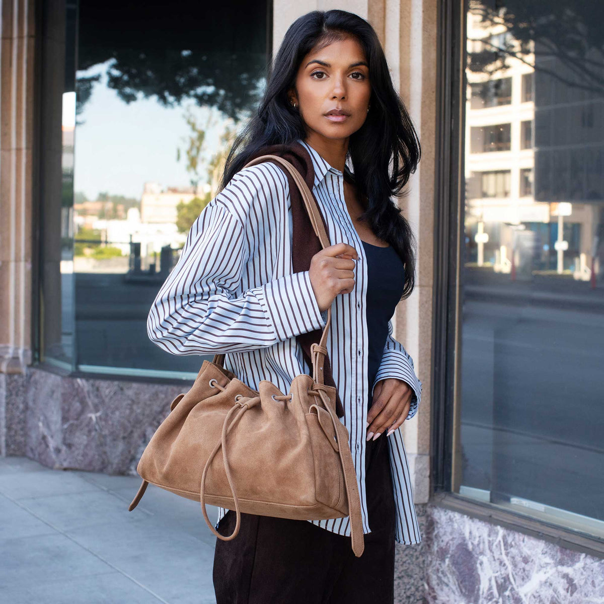 Rhuby Camel Suede Shoulder Bag