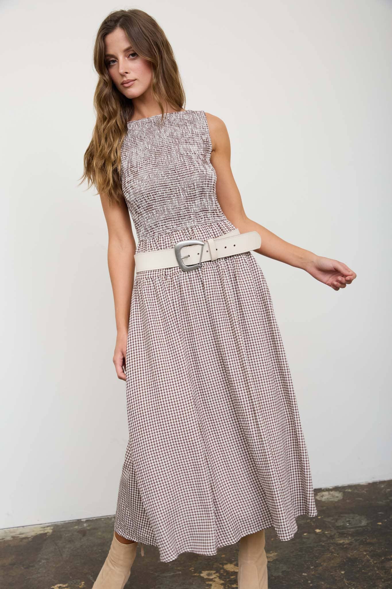 Gingham Tiered Midi Dress