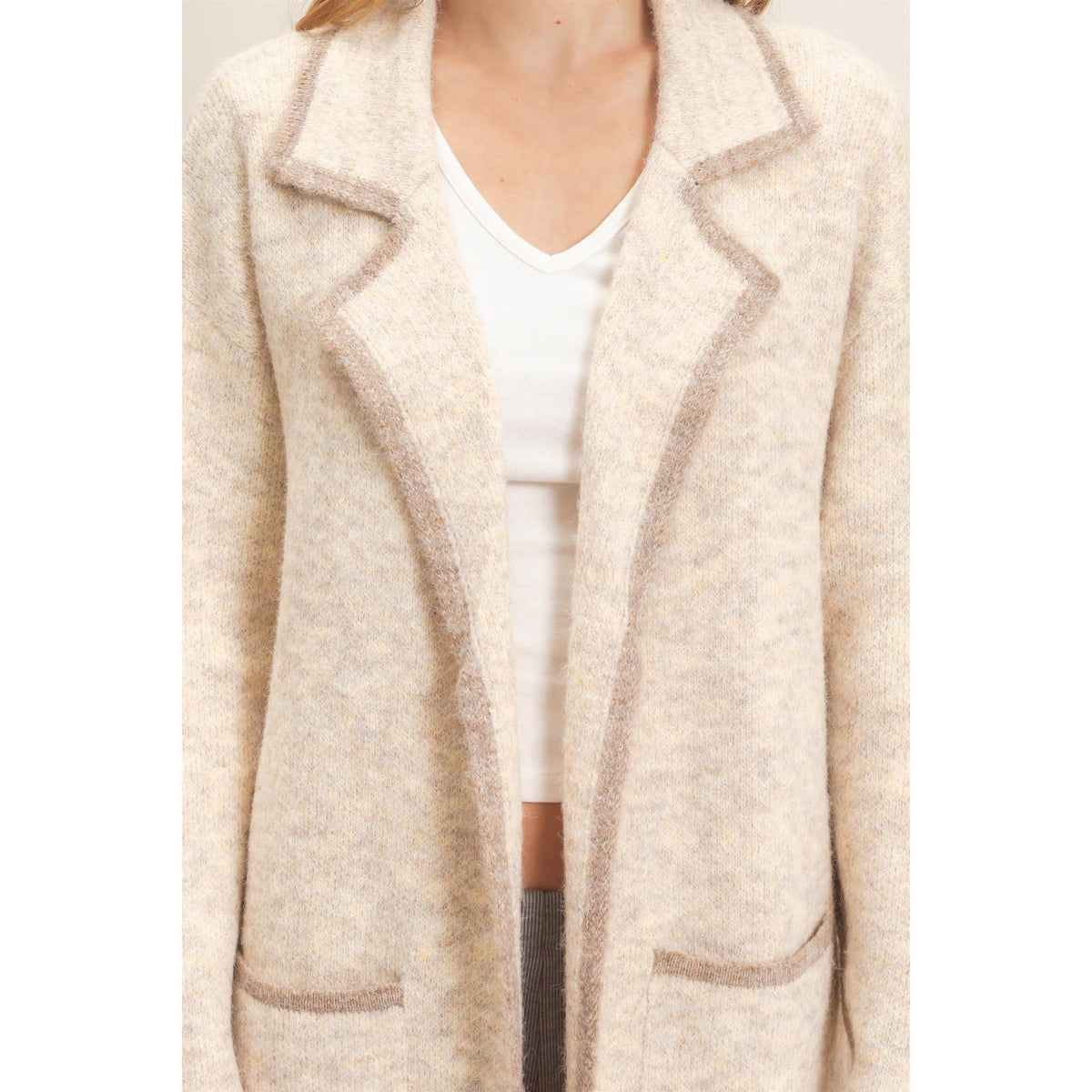 Notched Collar Coatigan Sweater