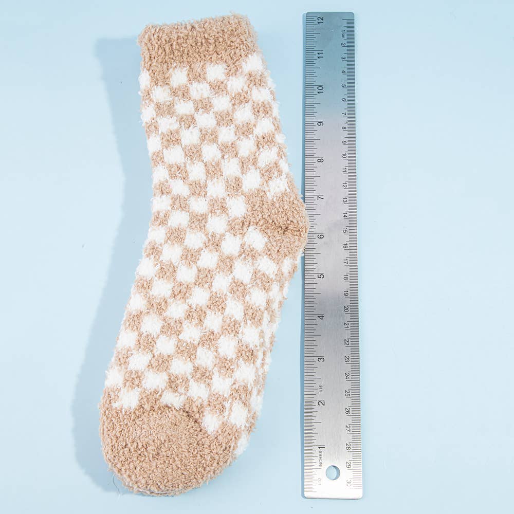 Checkerboard Cozy Fuzzy Crew Socks