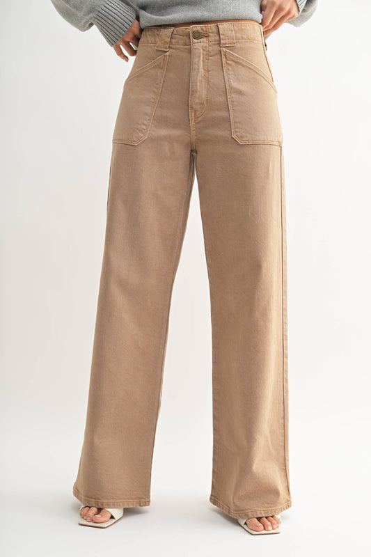 Patch Pocket Wide Leg Khaki Pants