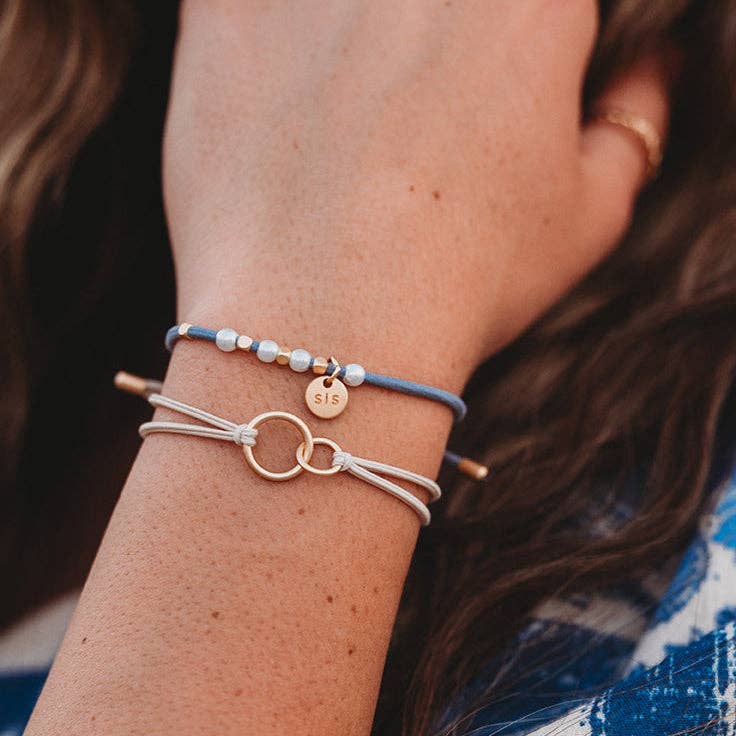 "Sisters" Gold and Pearl Shareable Hair Tie Bracelet Set