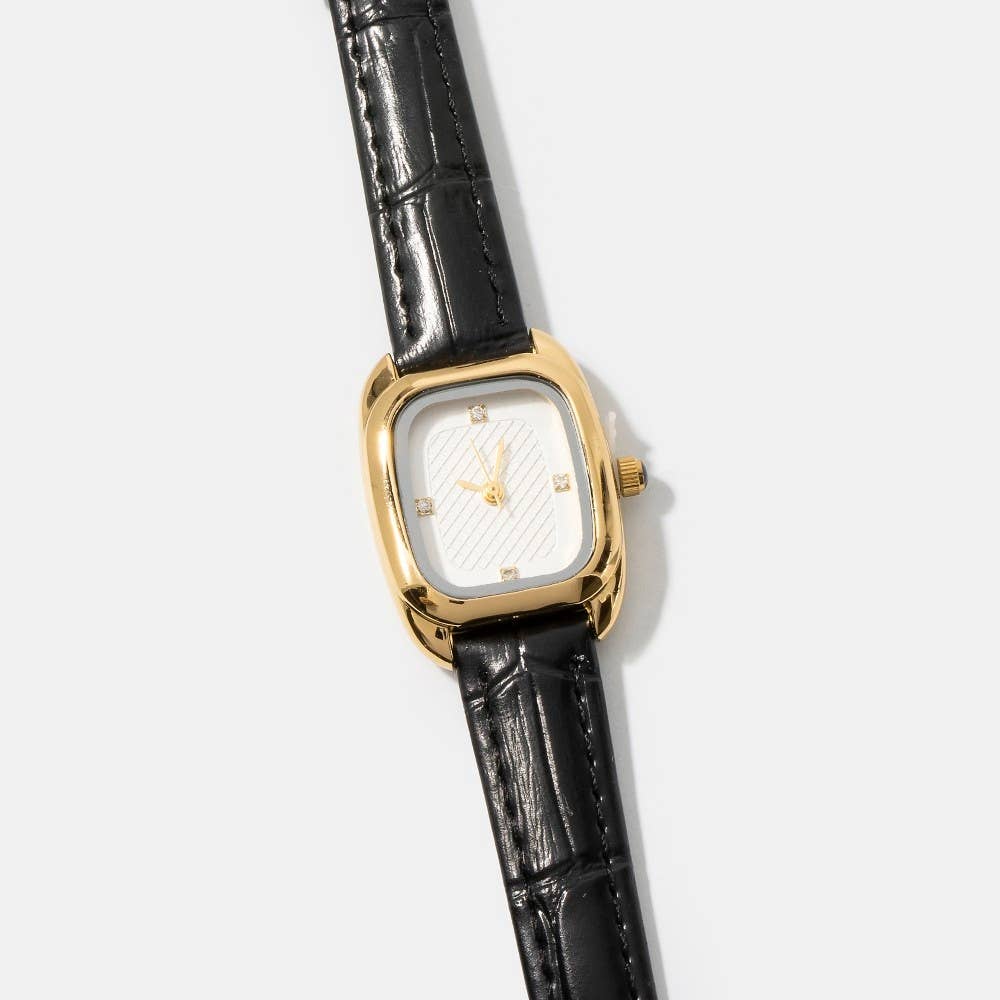 Croc Embossed Leather Strap Square Watch