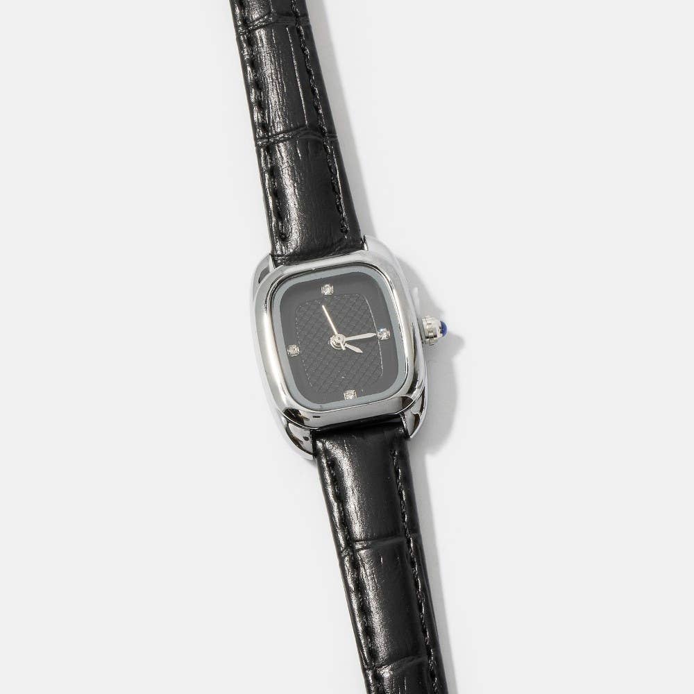 Croc Embossed Leather Strap Square Watch