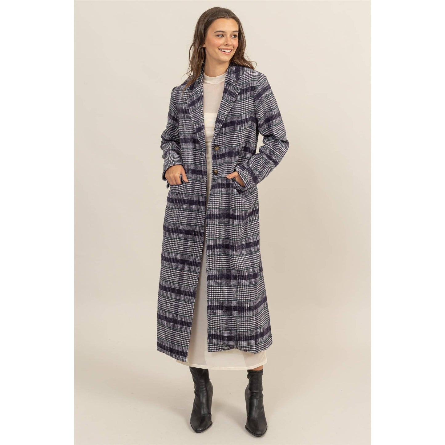 Kyleigh Plaid Long Coat