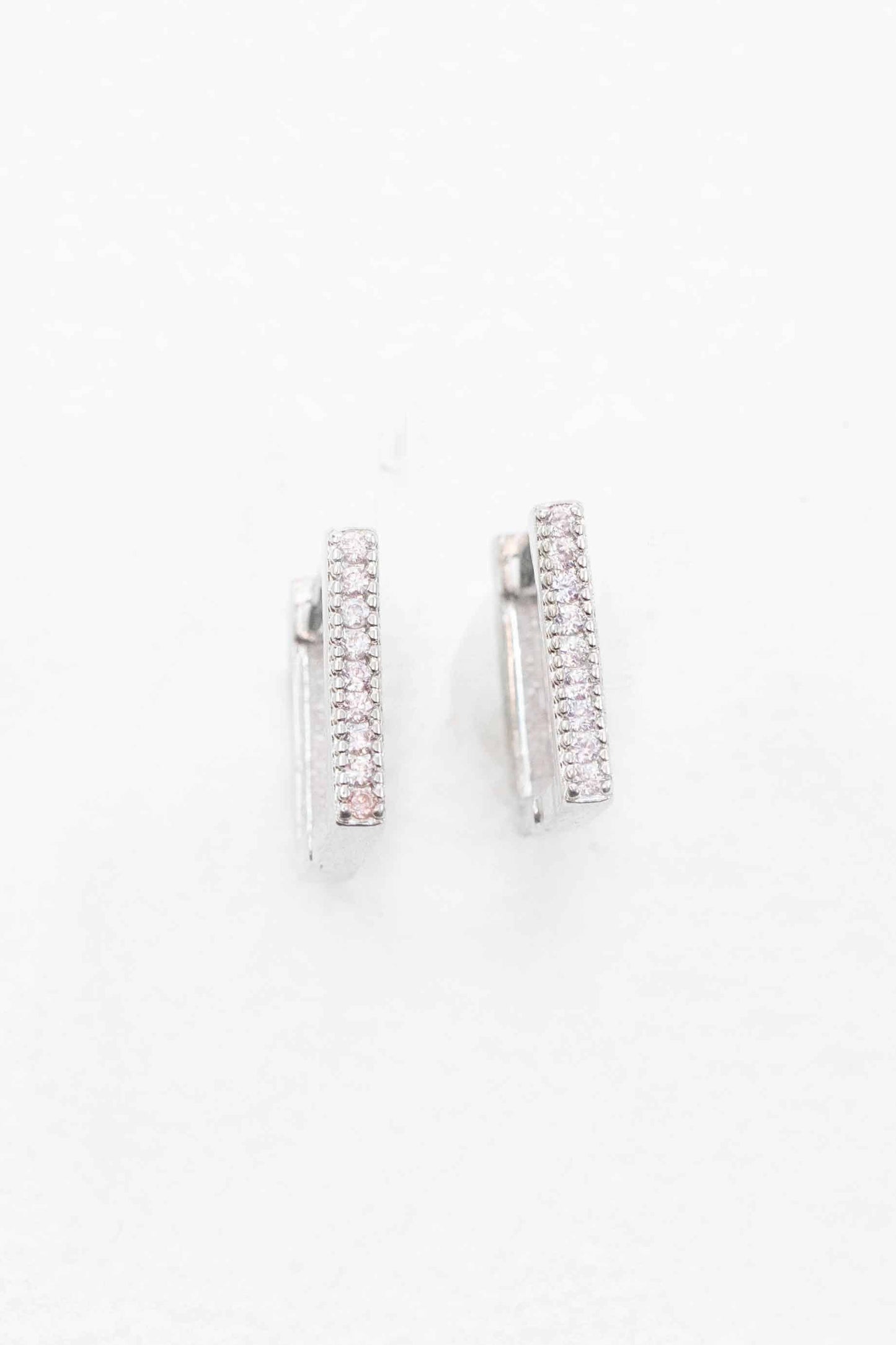 Stone Square Hoop Earrings | Silver