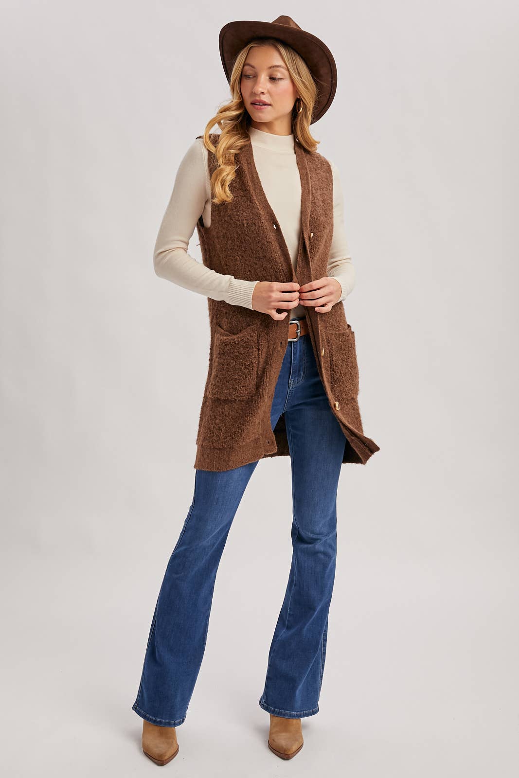 Teddy Knit Long Lined Vest