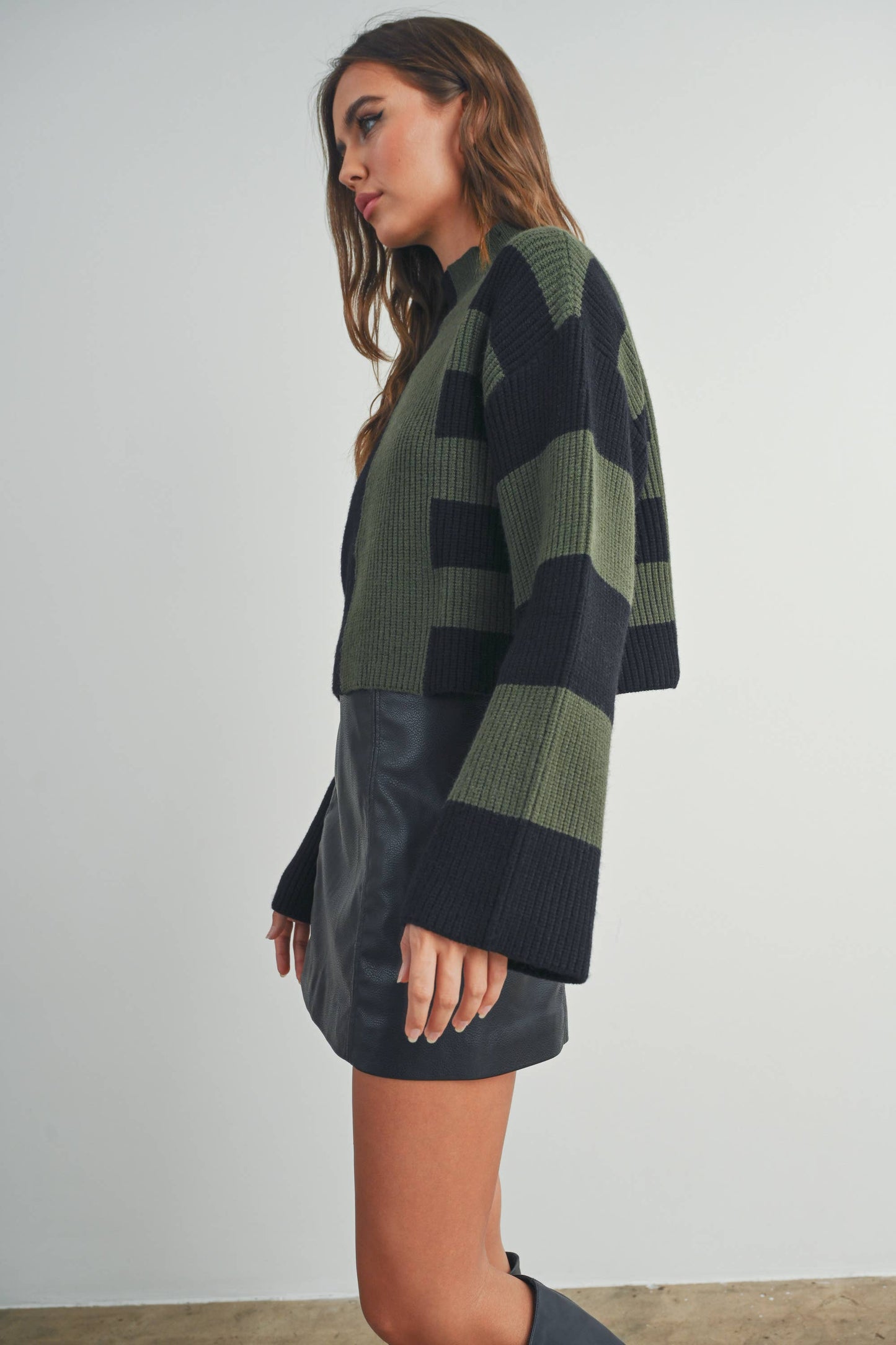Color Block Mock Turtleneck Sweater