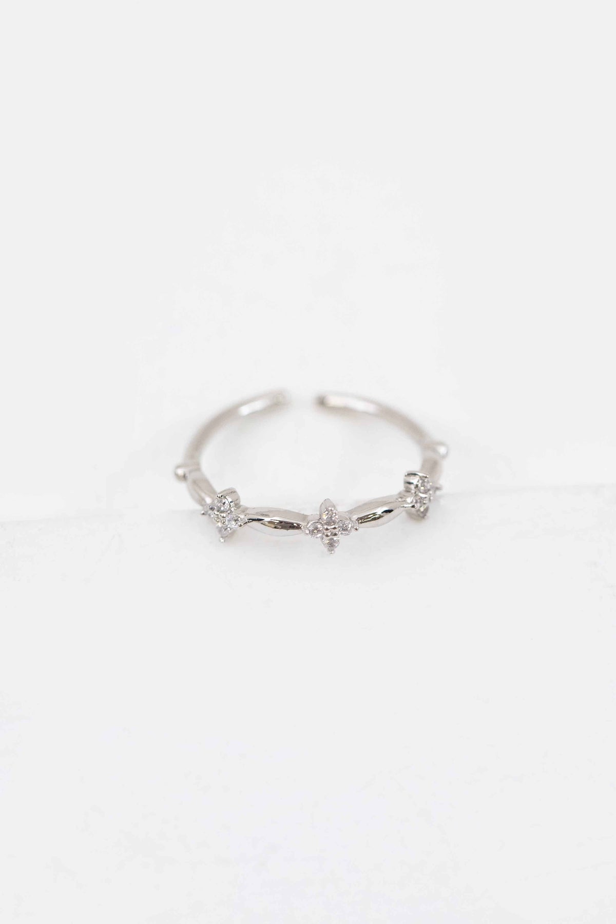Flower Stone Adjustable Ring | Silver