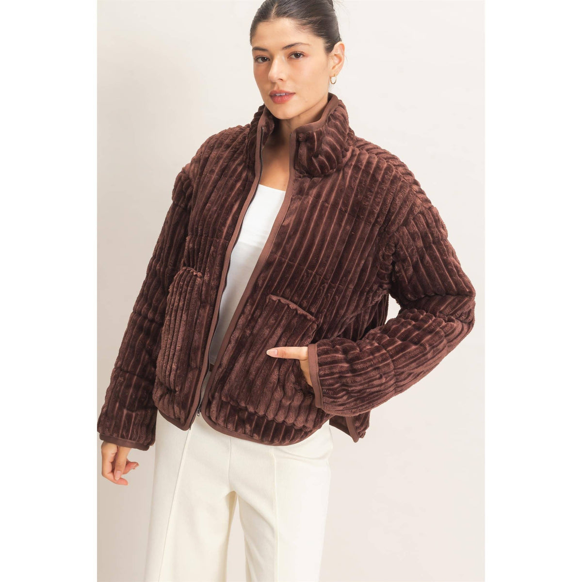 Quilted Corduroy Zip-Up Jacket