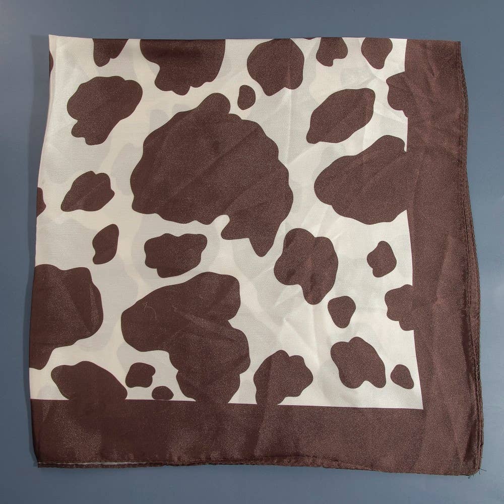 Dark Brown Cow Print Square Bandana Scarf